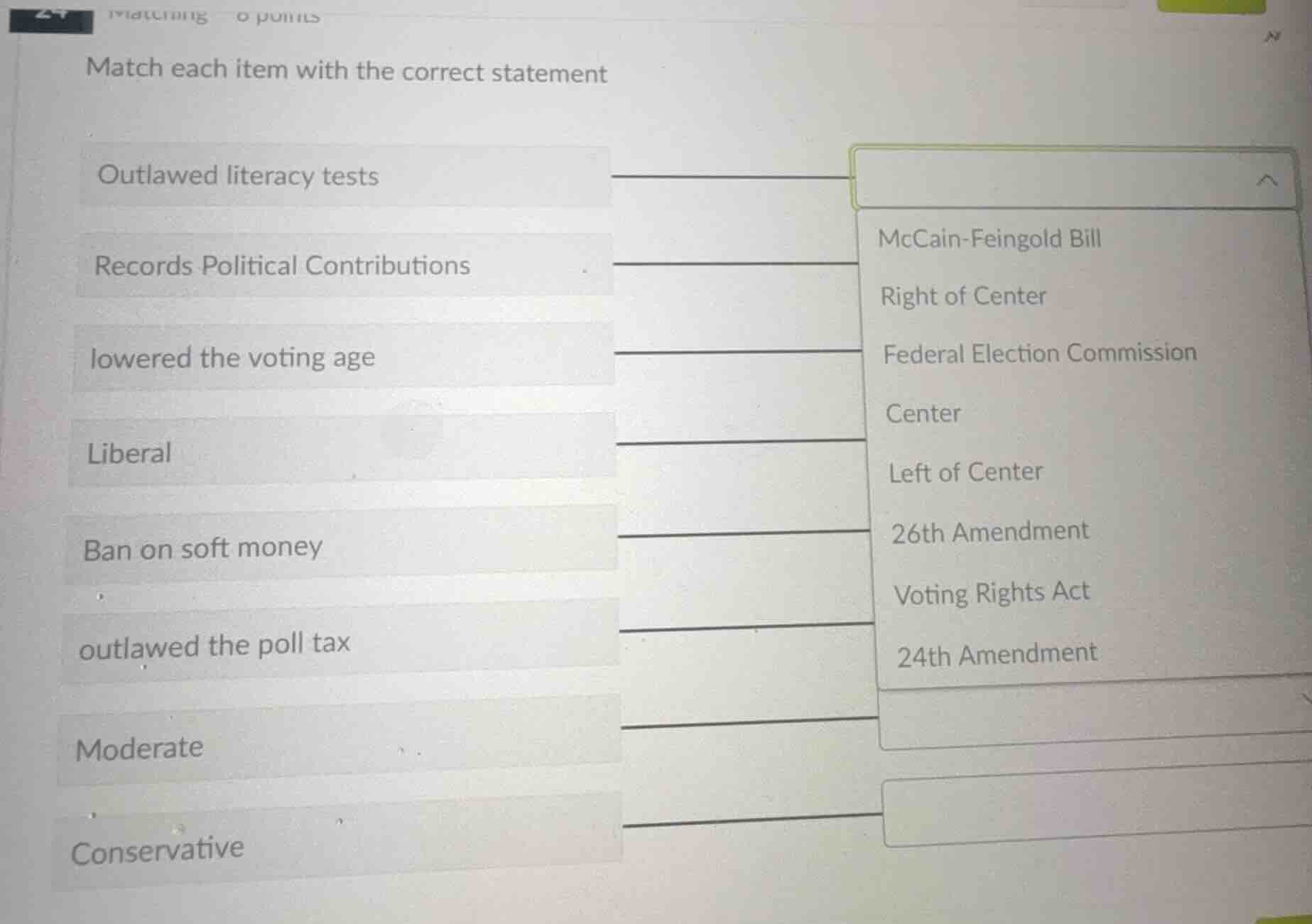 match each item with the correct statement outlawed literacy tests reco…