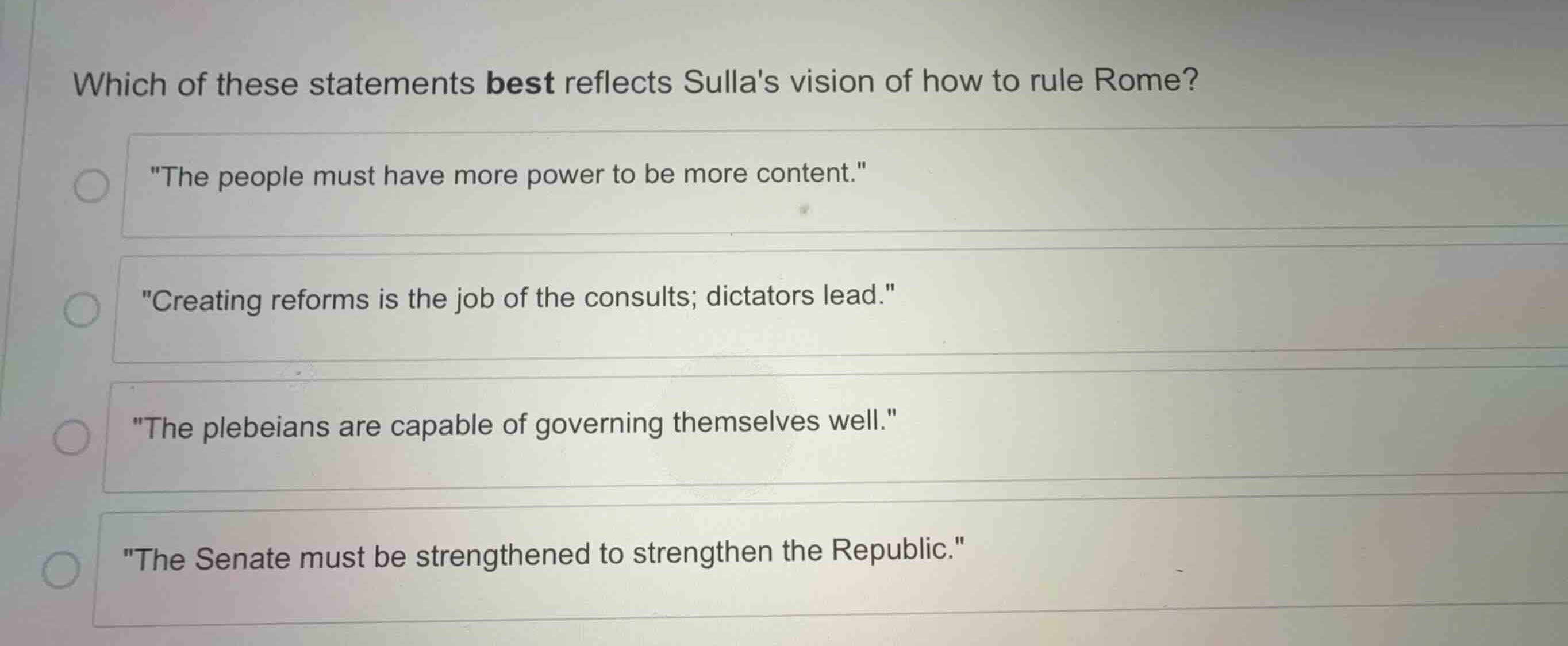 which of these statements best reflects sullas vision of how to rule ro…
