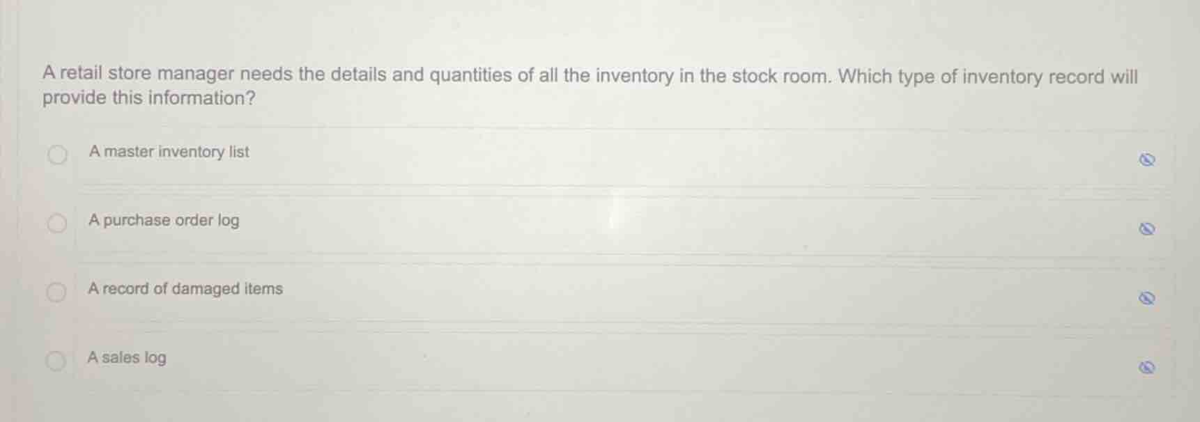 a retail store manager needs the details and quantities of all the inve…