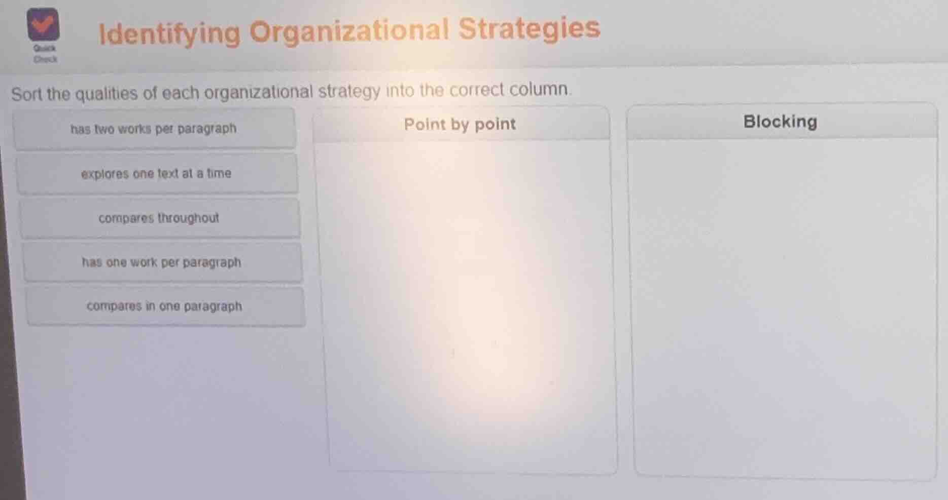 identifying organizational strategies sort the qualities of each organi…