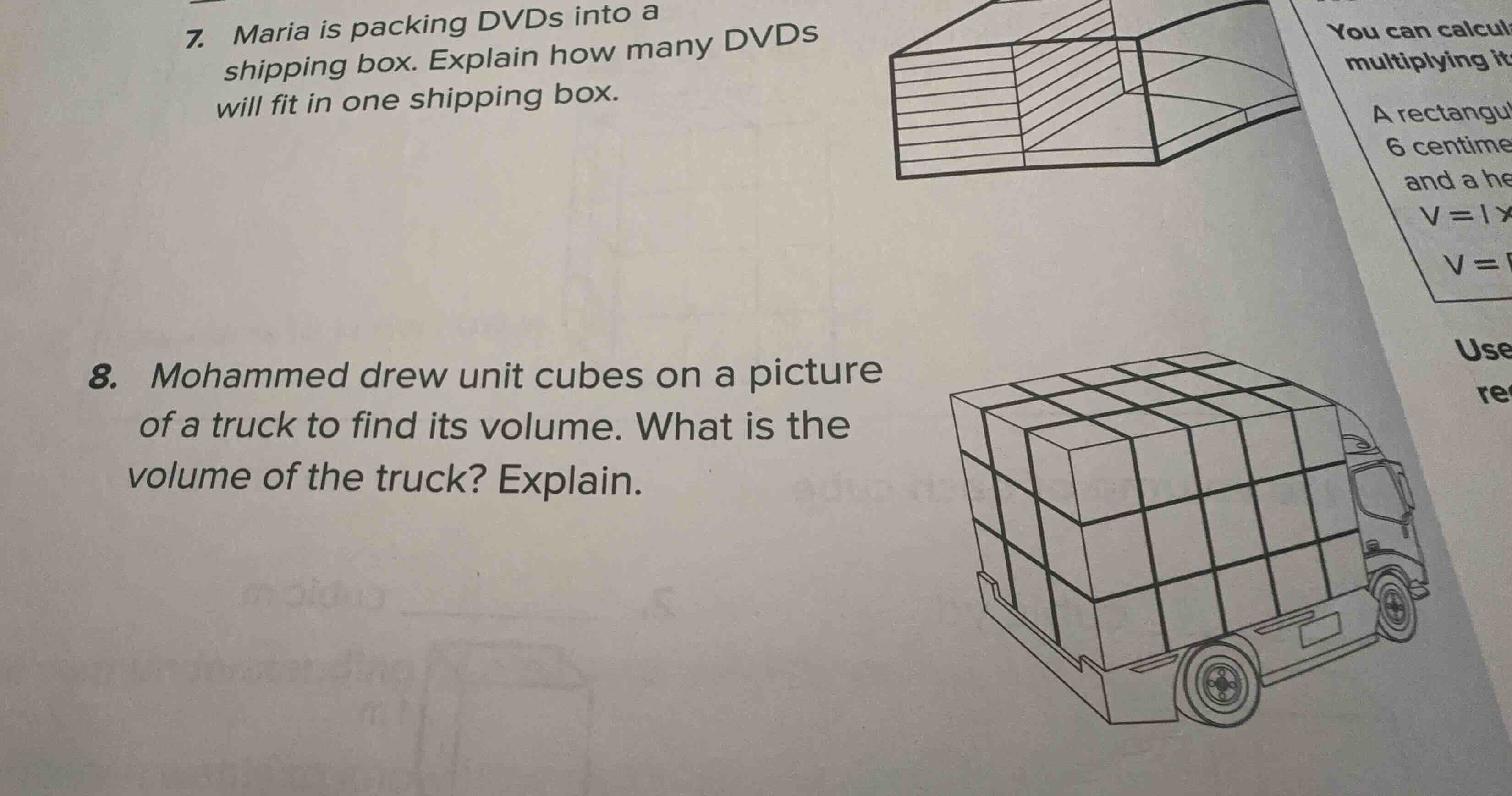 8. mohammed drew unit cubes on a picture of a truck to find its volume.…