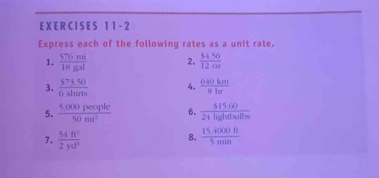 exercises 11-2 express each of the following rates as a unit rate. 1. \…