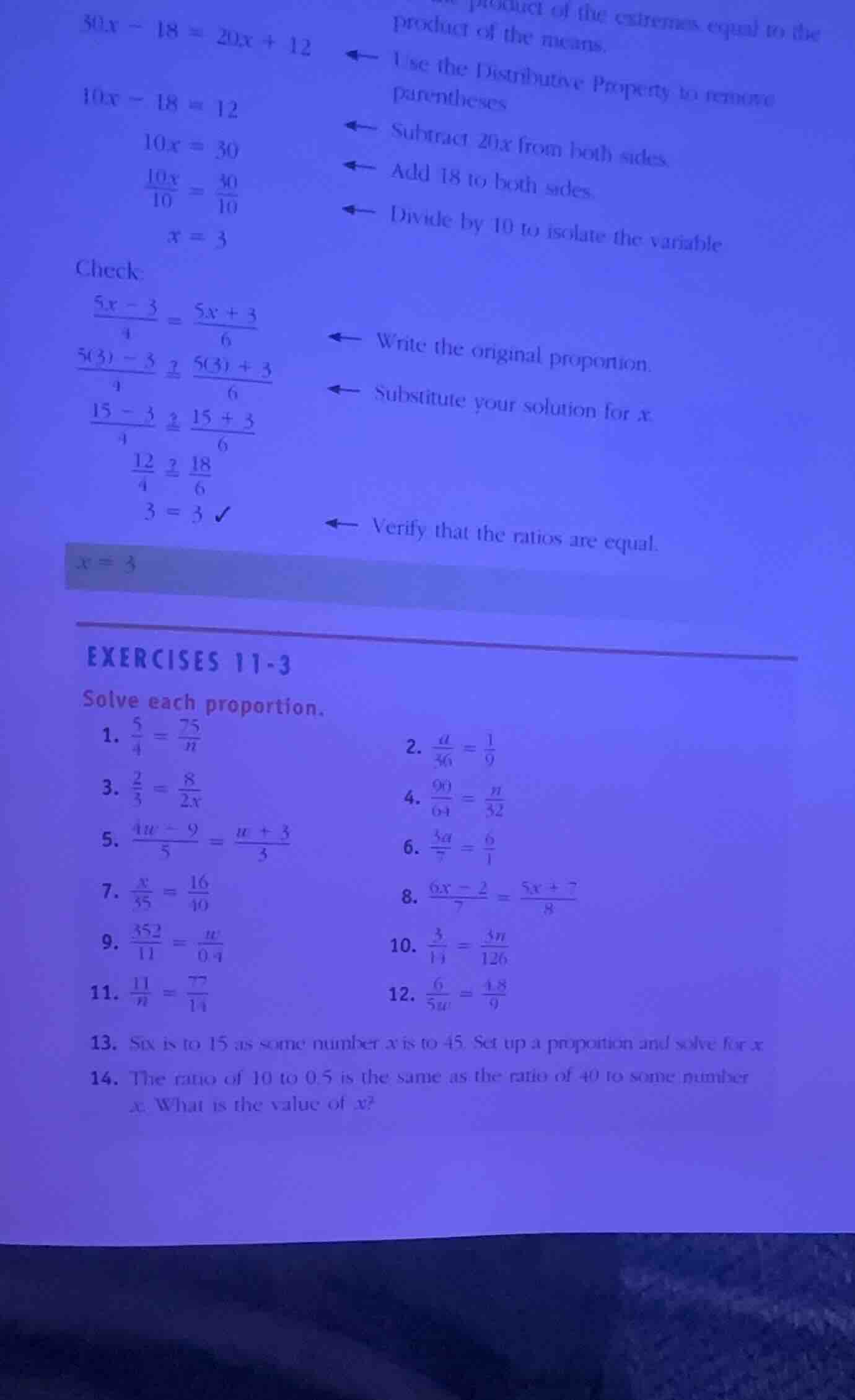 exercises 11-3 solve each proportion. 1. \\(\\frac{5}{4} = \\frac{75}{n…