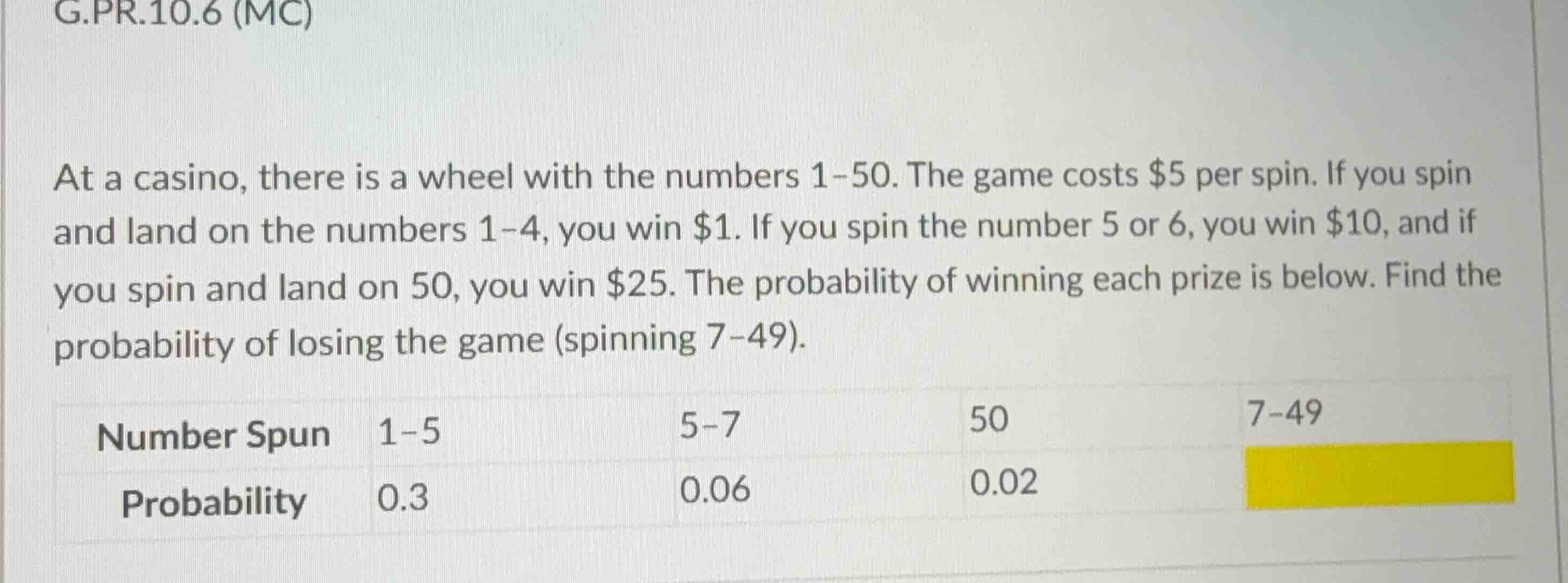 g.pr.10.6 (mc) at a casino, there is a wheel with the numbers 1-50. the…