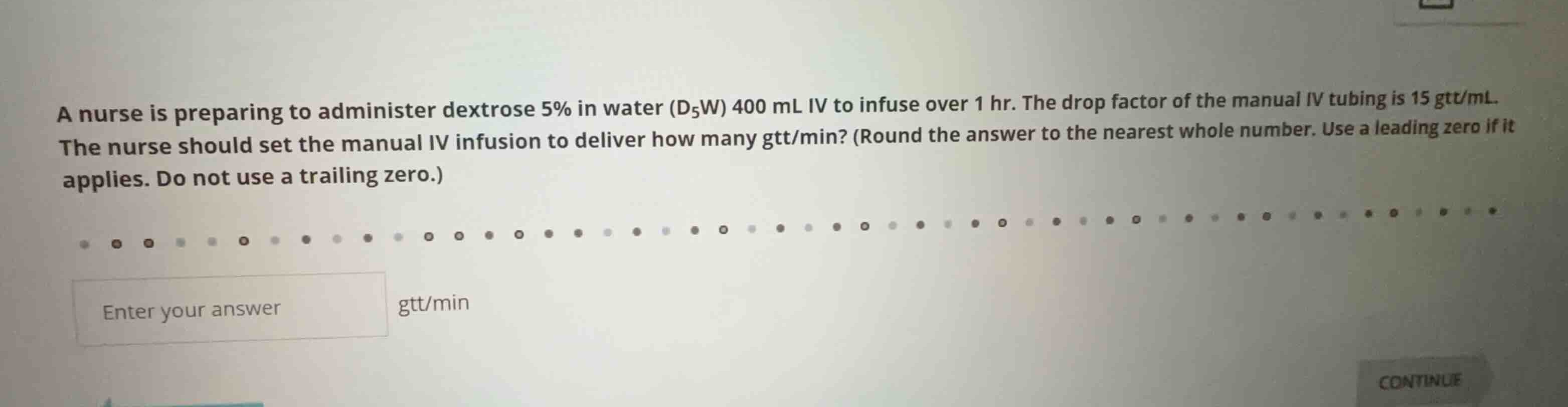 a nurse is preparing to administer dextrose 5% in water (d\\(_5\\)w) 40…