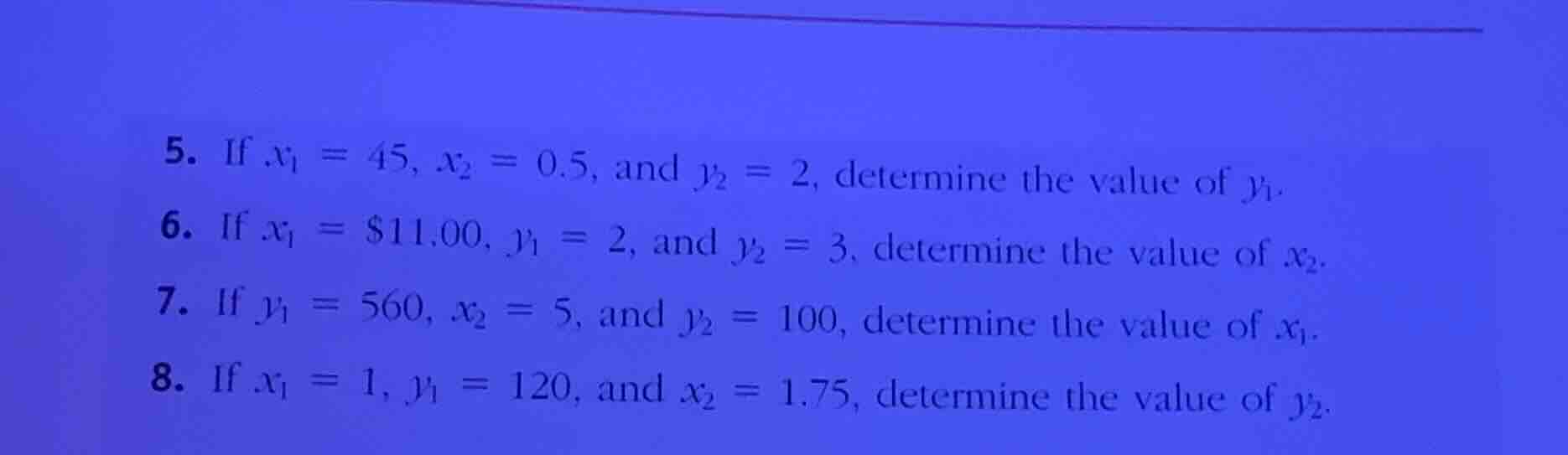 5. if \\(x_1 = 45\\), \\(x_2 = 0.5\\), and \\(y_2 = 2\\), determine the…