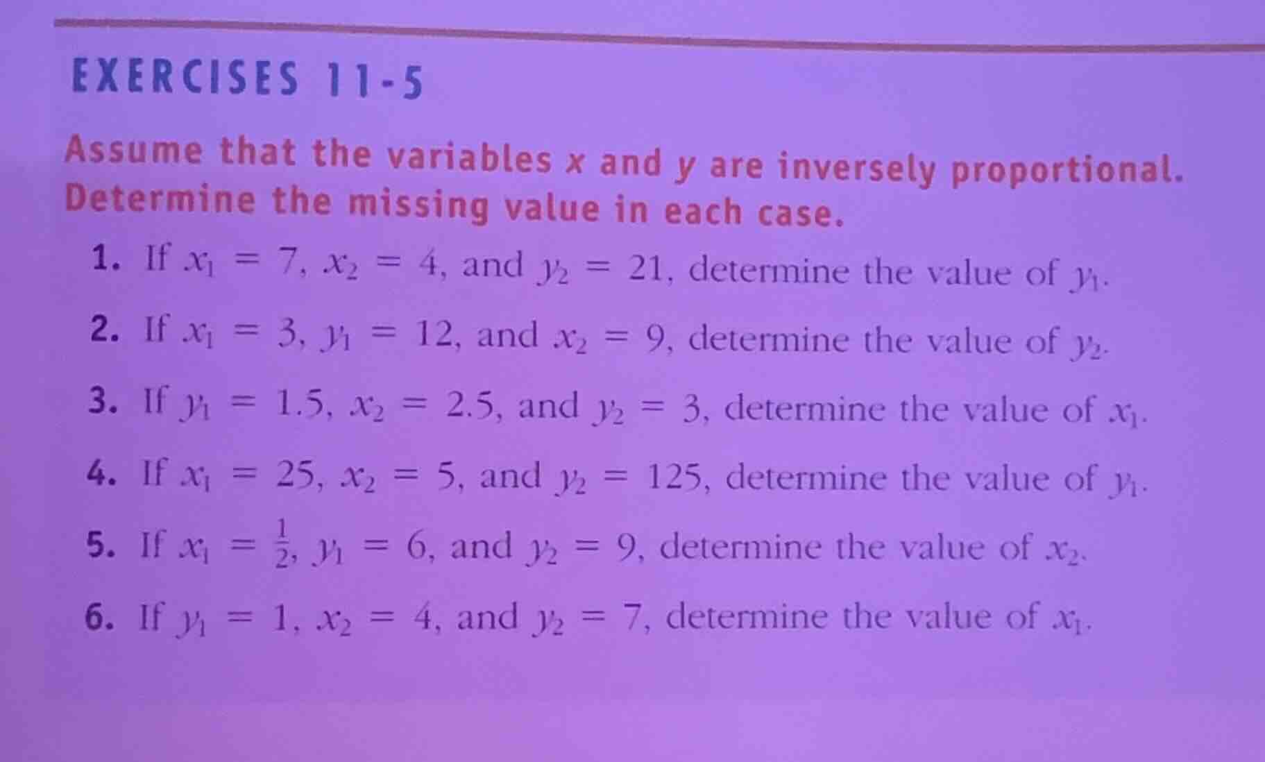 exercises 11-5 assume that the variables \\(x\\) and \\(y\\) are invers…