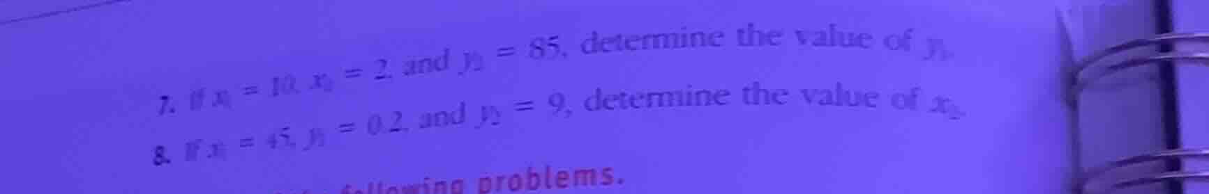 7. if \\(x_1 = 10\\), \\(x_2 = 2\\), and \\(y_1 = 85\\), determine the …