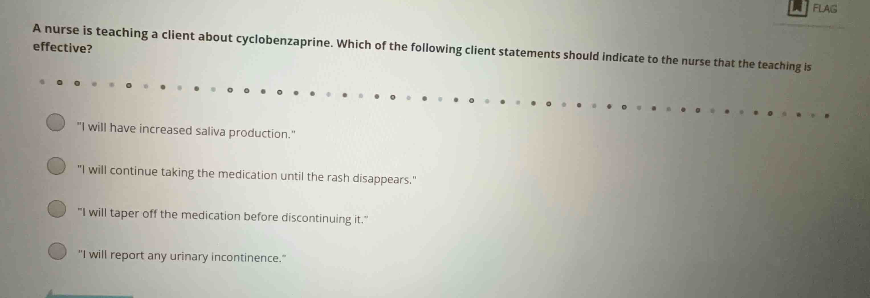 a nurse is teaching a client about cyclobenzaprine. which of the follow…
