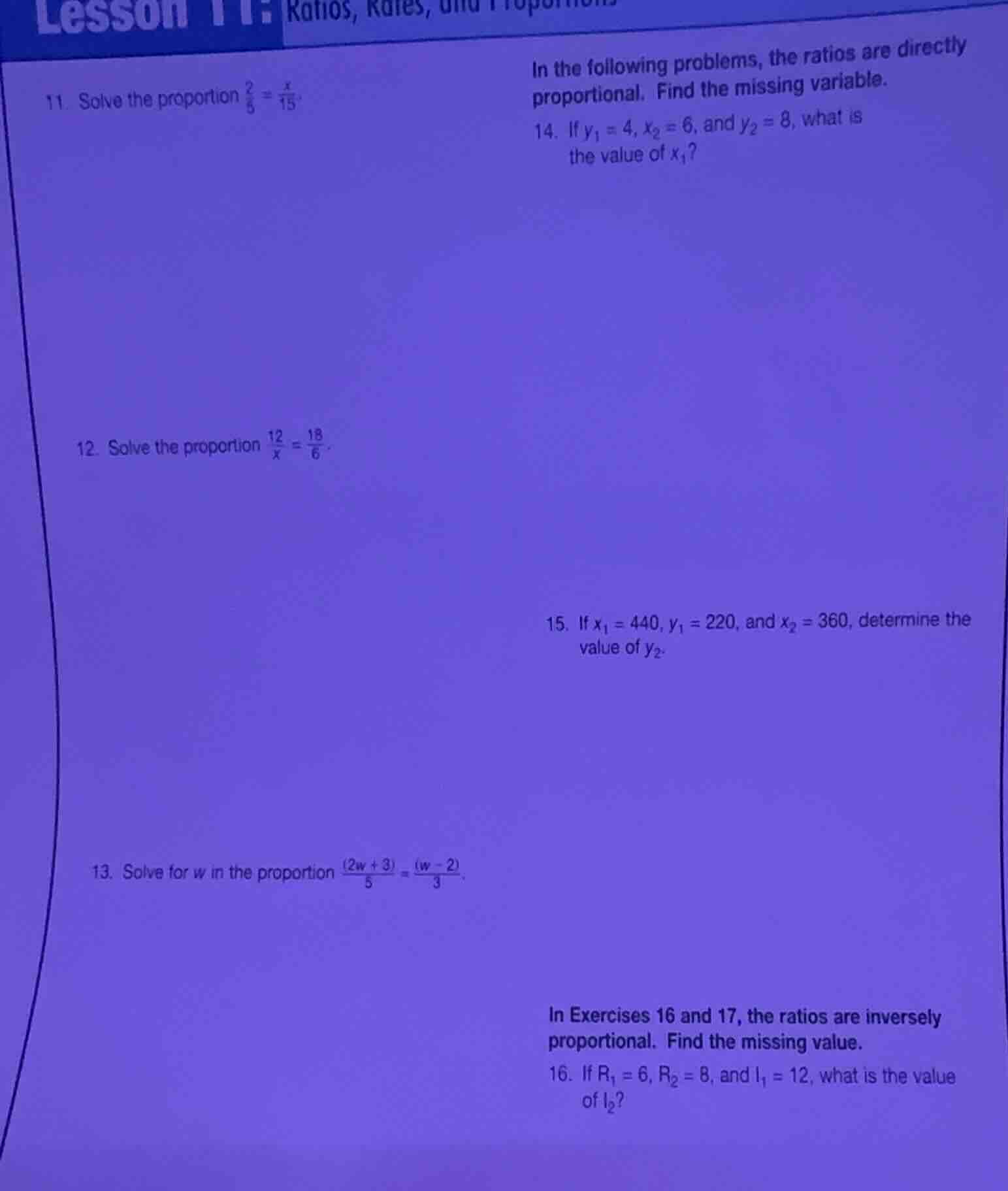 lesson 11: ratios, rates, and proportions 11. solve the proportion \\(\…