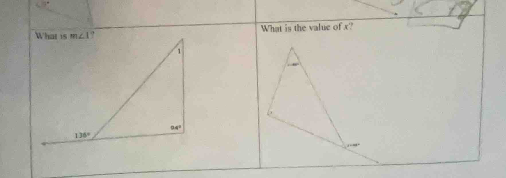 what is \\(m\\angle 1\\)? what is the value of \\(x\\)?