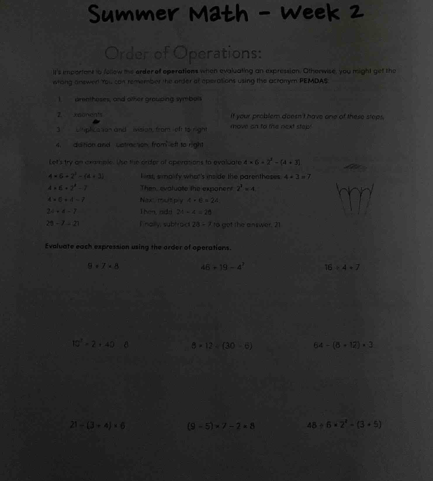 summer math - week 2 order of operations: its important to follow the o…