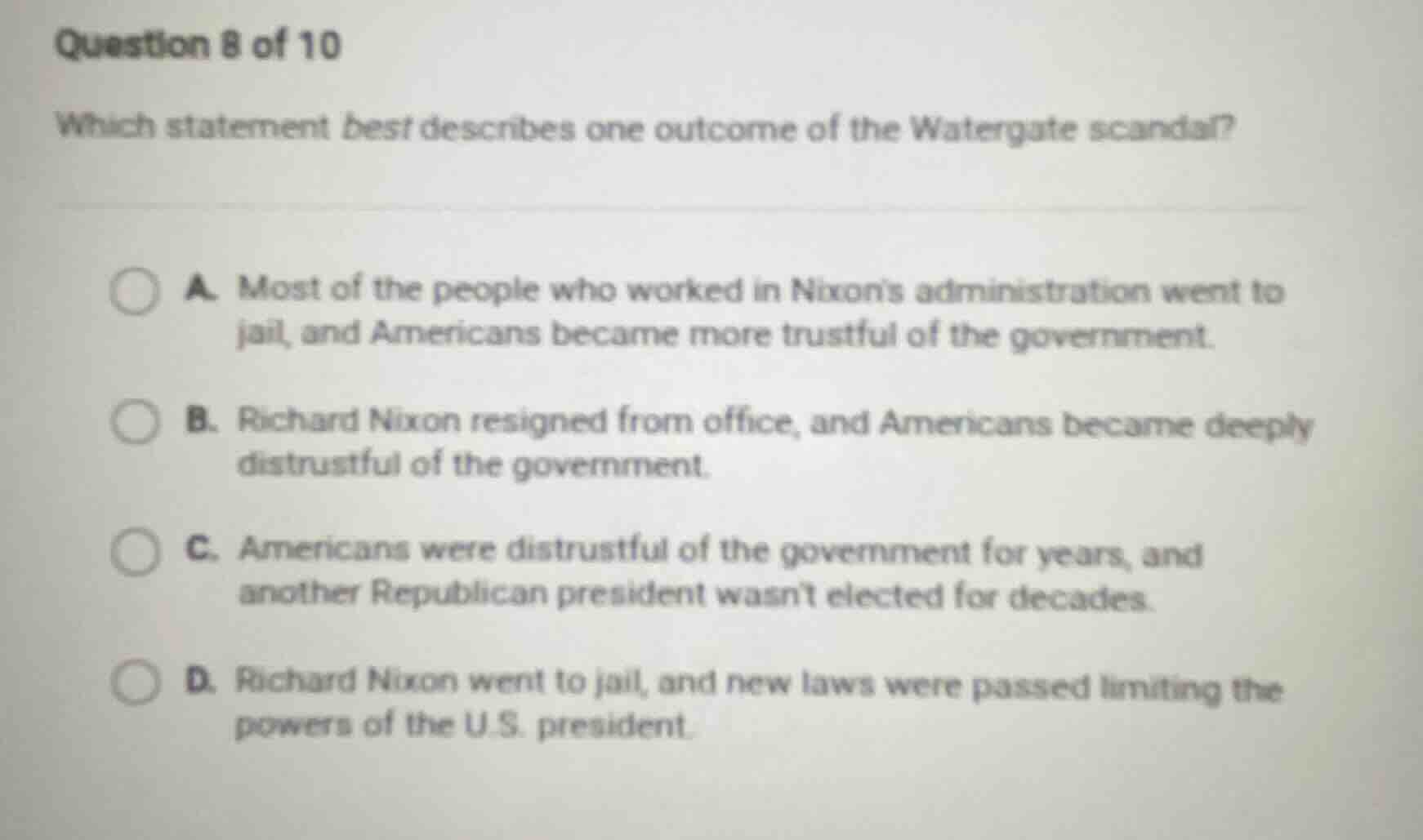 question 8 of 10 which statement best describes one outcome of the wate…