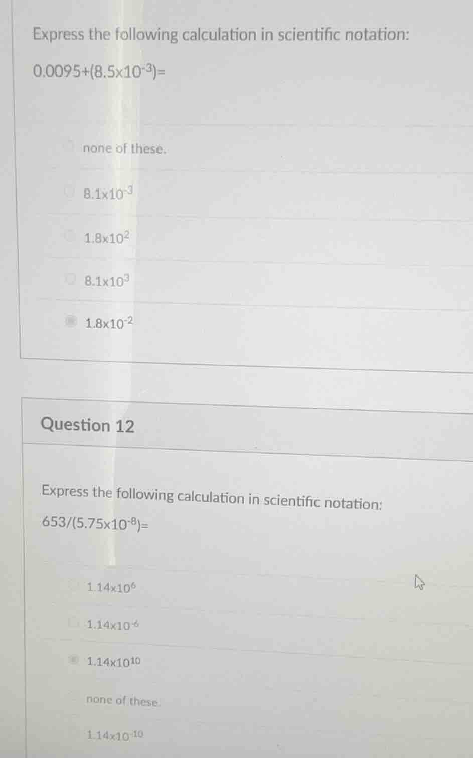 express the following calculation in scientific notation: (0.0095 + (8.…