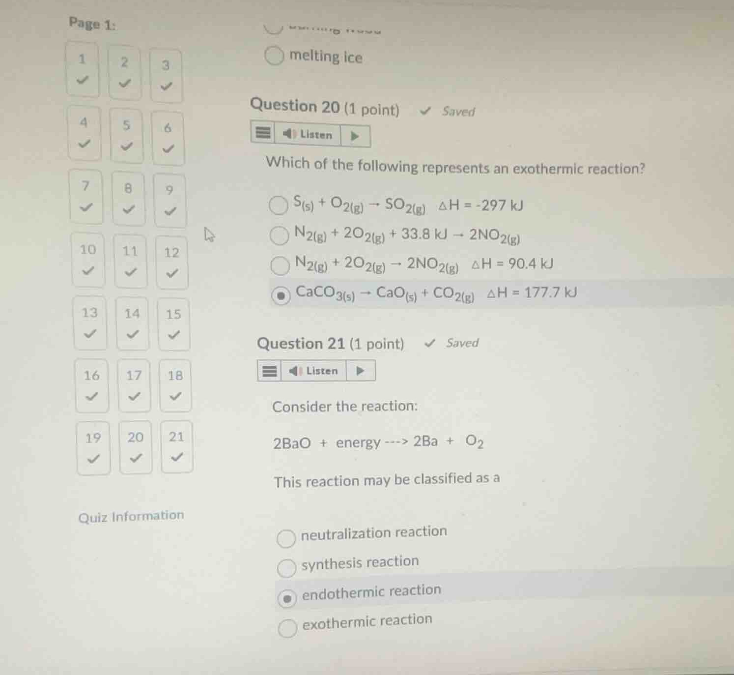question 20 (1 point) which of the following represents an exothermic r…
