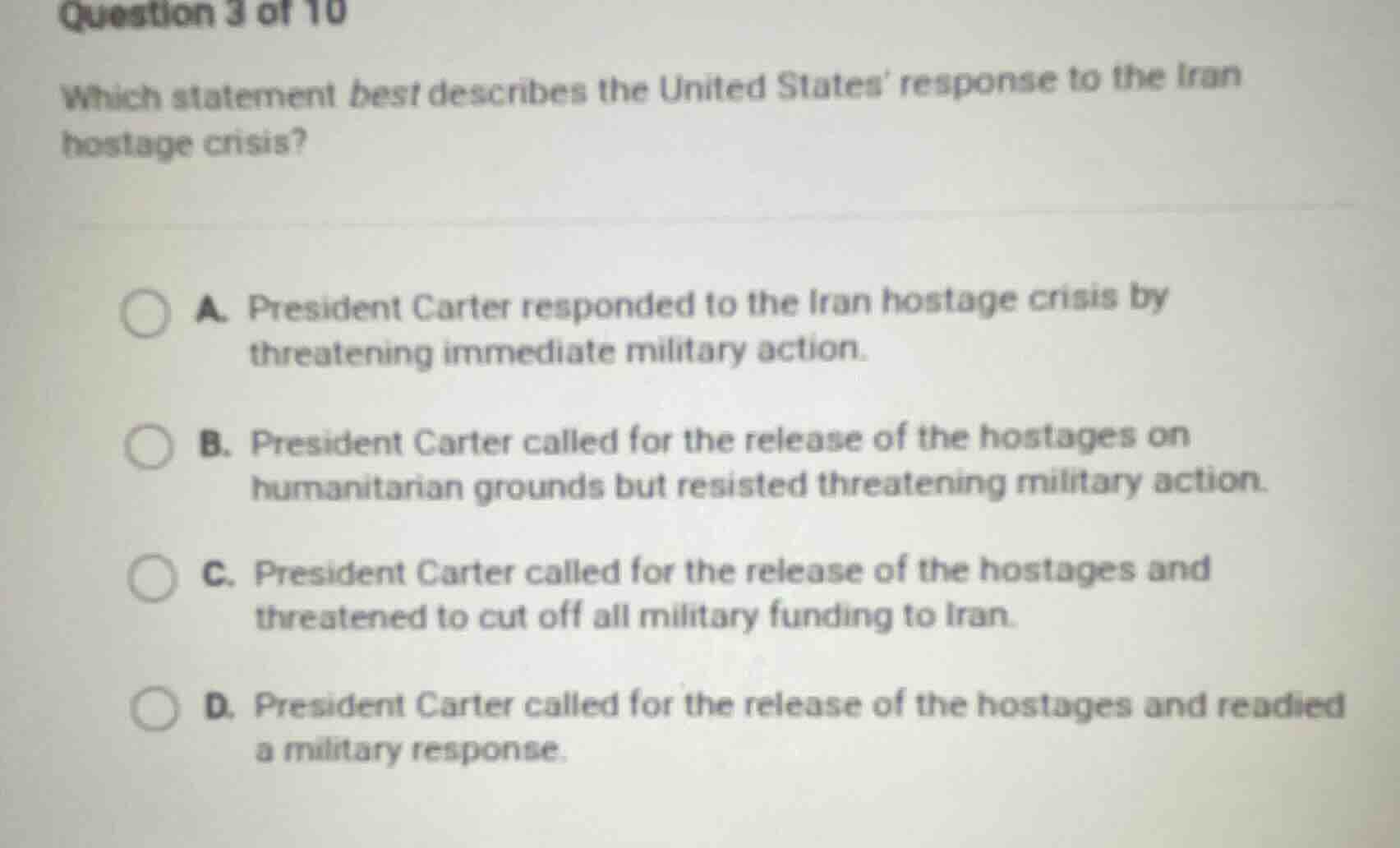 question 3 of 10 which statement best describes the united states respo…