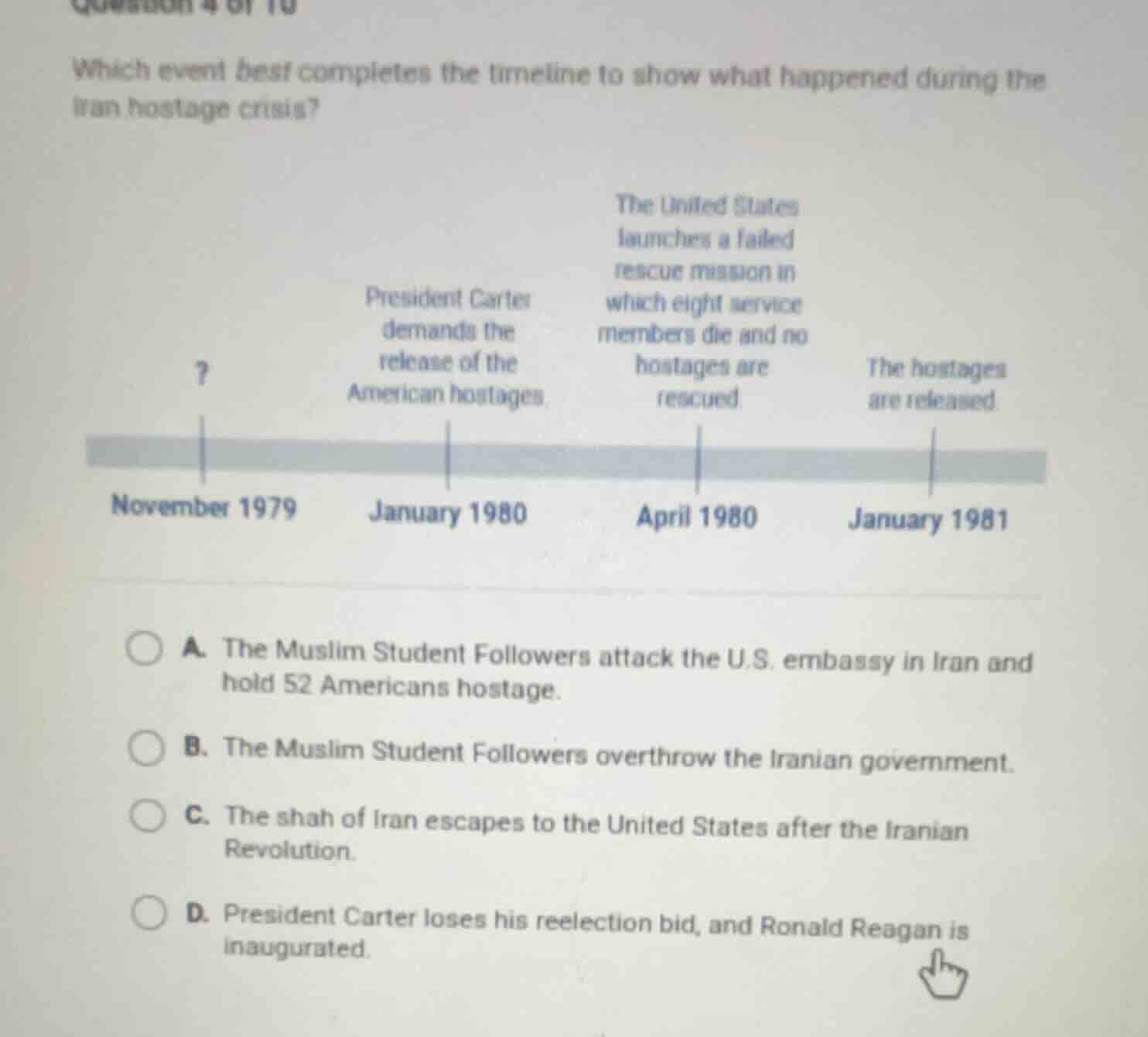 which event best completes the timeline to show what happened during th…
