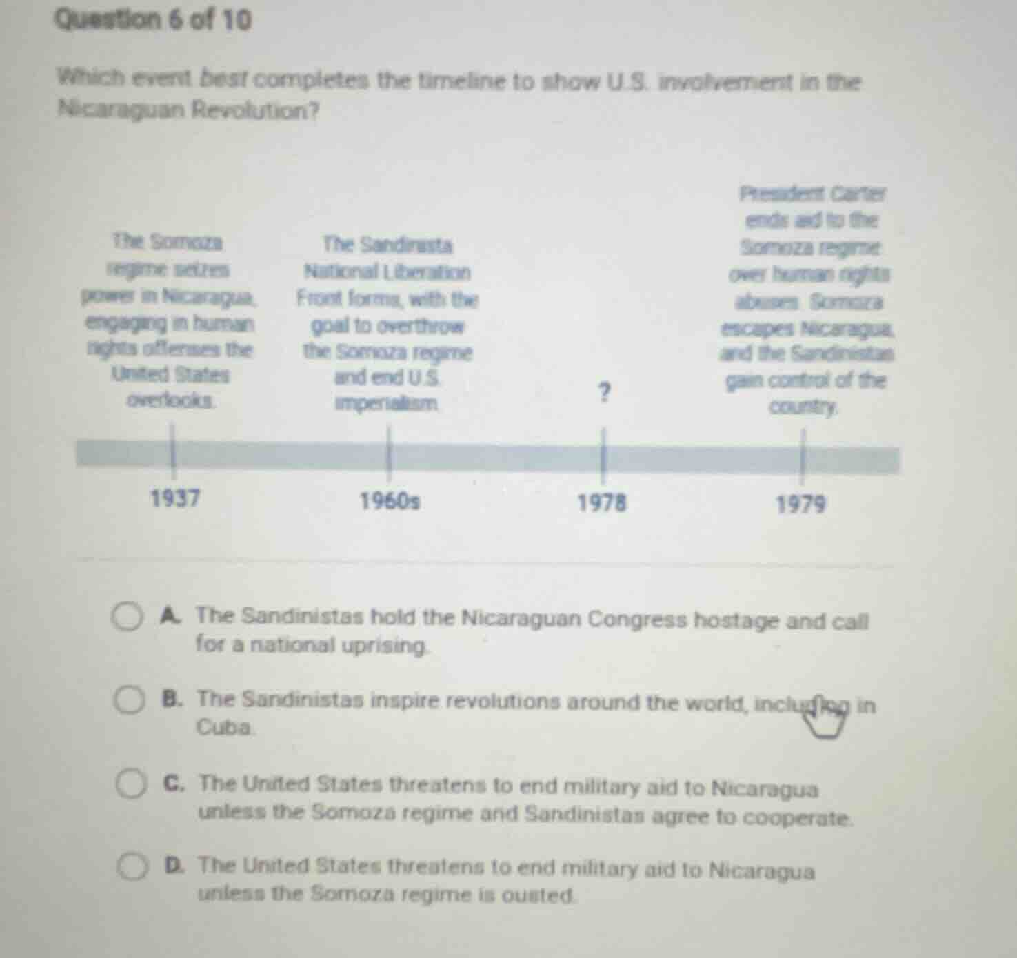 question 6 of 10 which event best completes the timeline to show u.s. i…