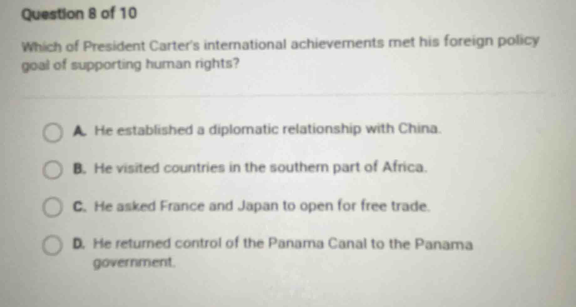 question 8 of 10 which of president carters international achievements …