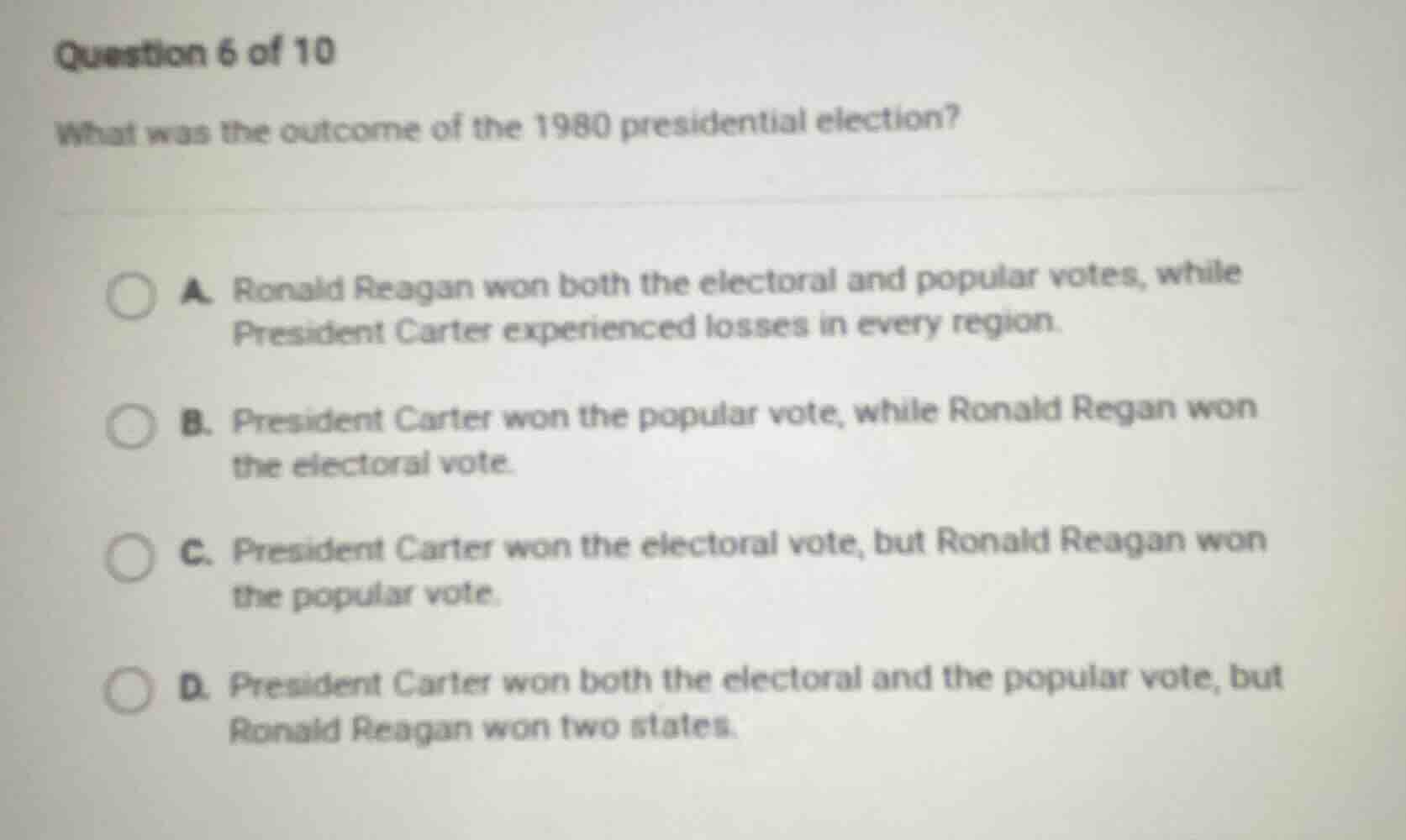 question 6 of 10 what was the outcome of the 1980 presidential election…