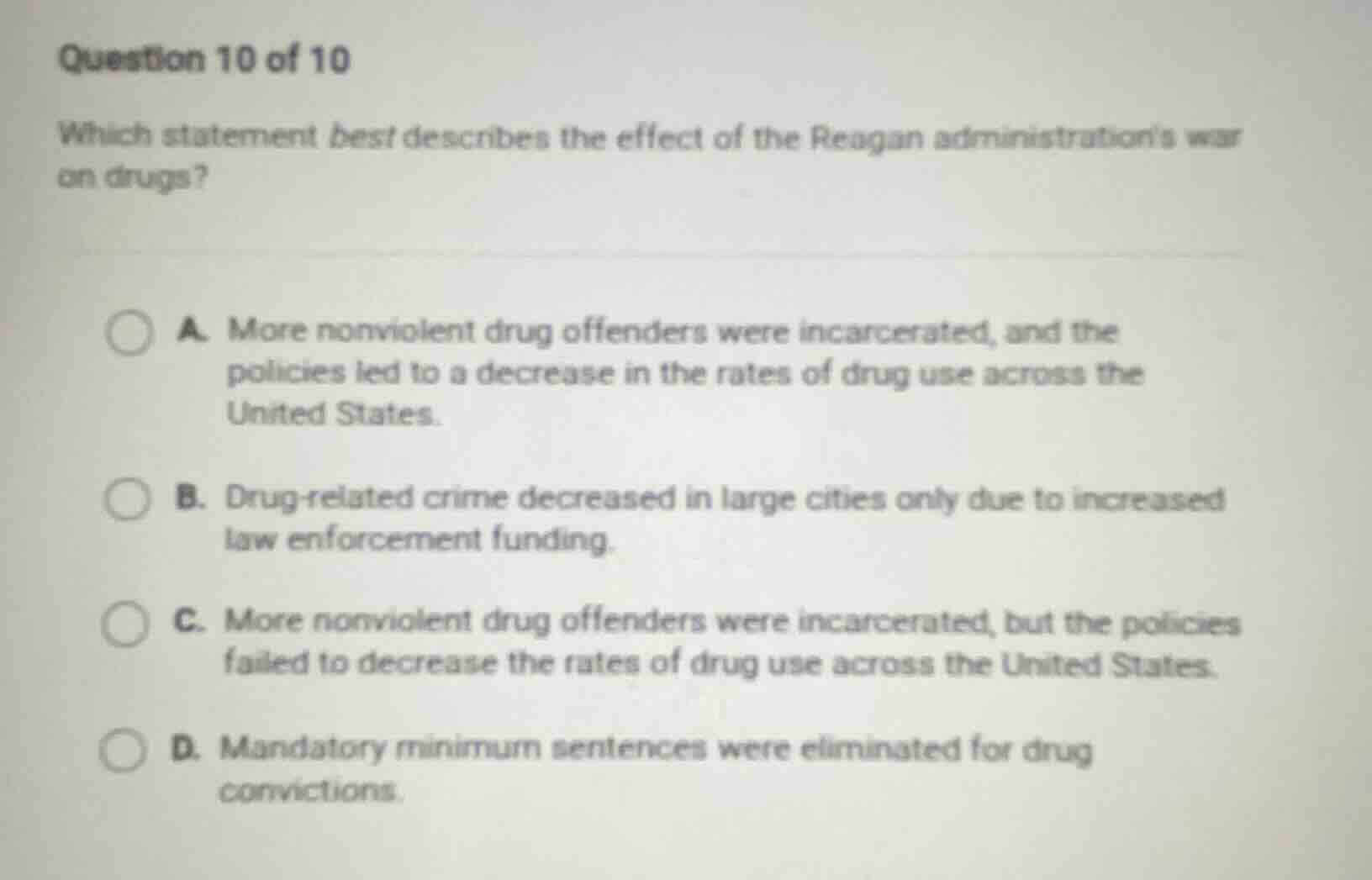 question 10 of 10 which statement best describes the effect of the reag…