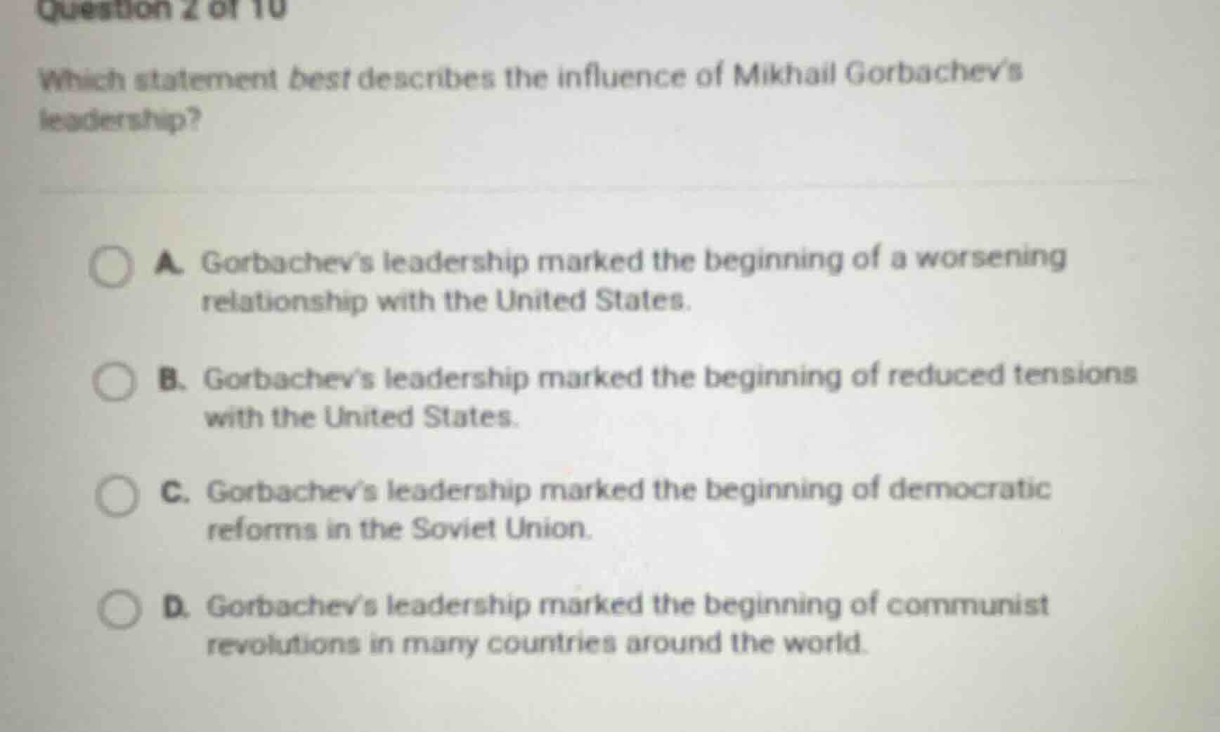 question 2 of 10 which statement best describes the influence of mikhai…