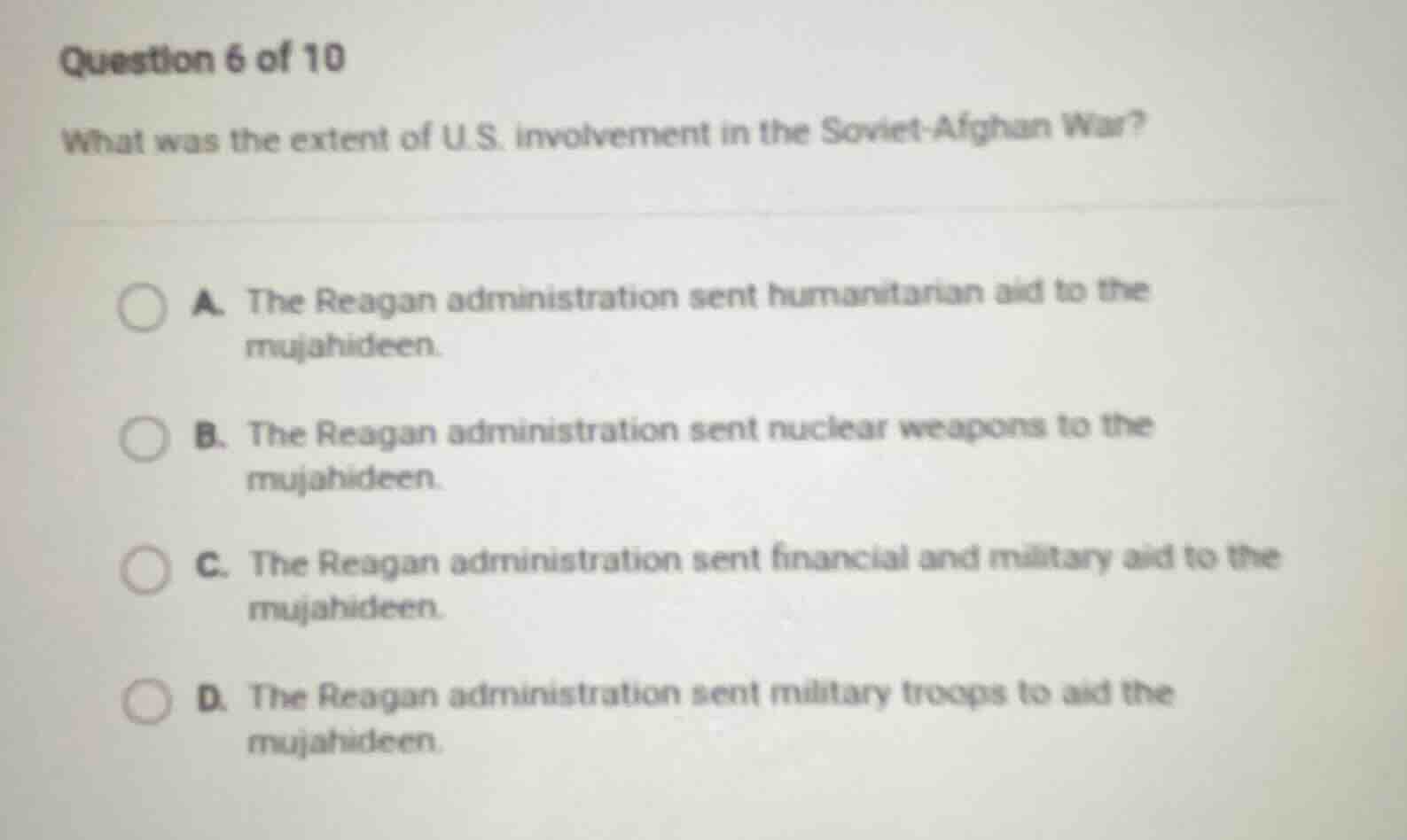 question 6 of 10 what was the extent of u.s. involvement in the soviet-…