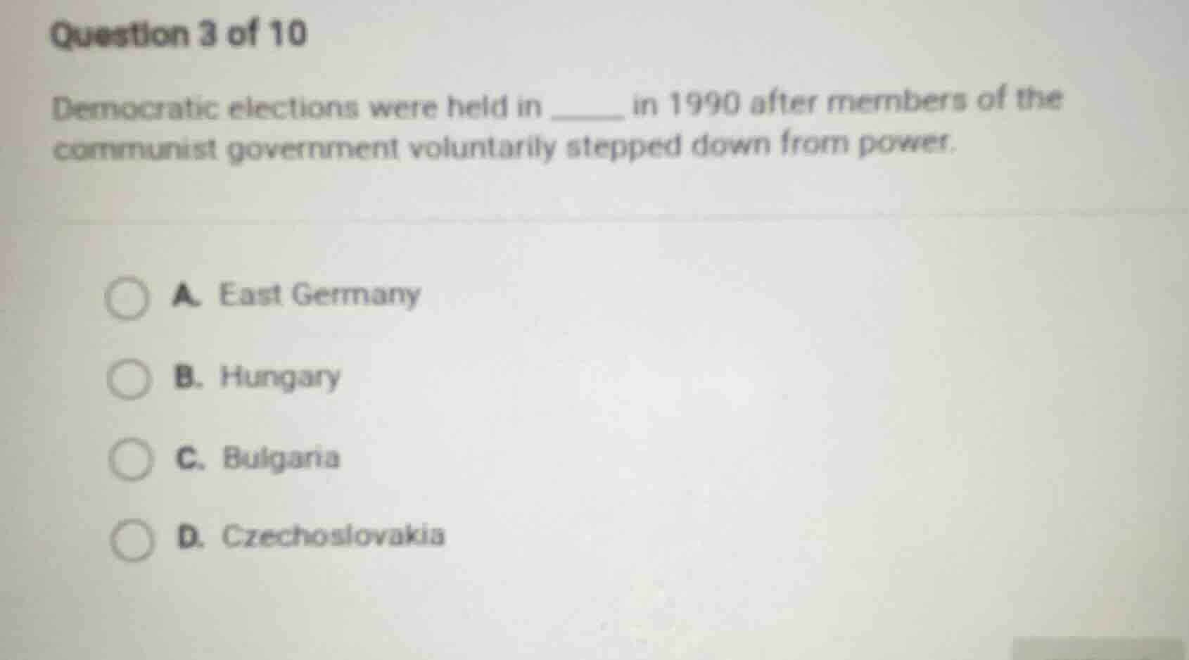 question 3 of 10 democratic elections were held in _____ in 1990 after …