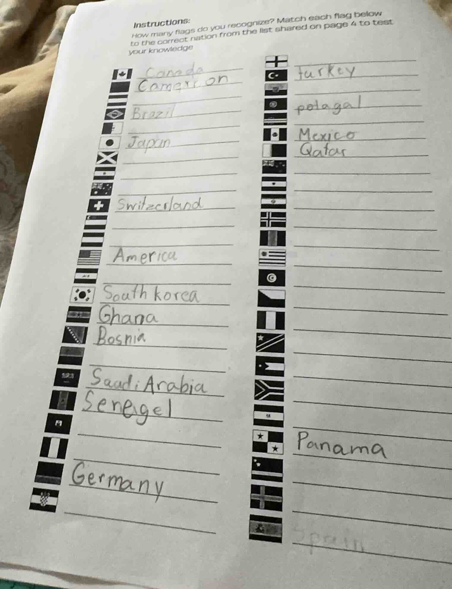 instructions: how many flags do you recognize? match each flag below to…