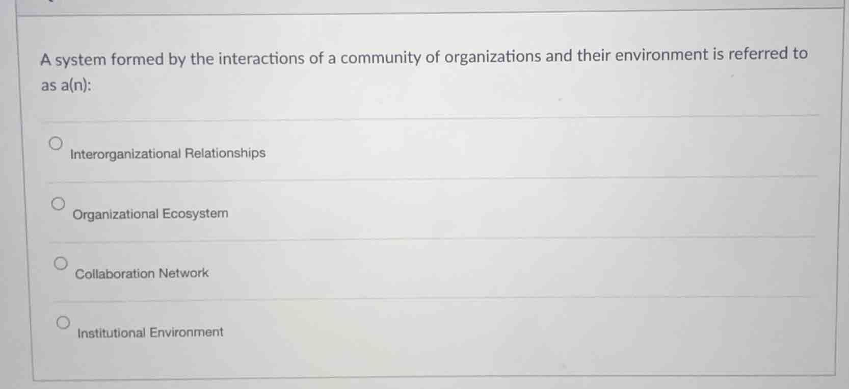 a system formed by the interactions of a community of organizations and…