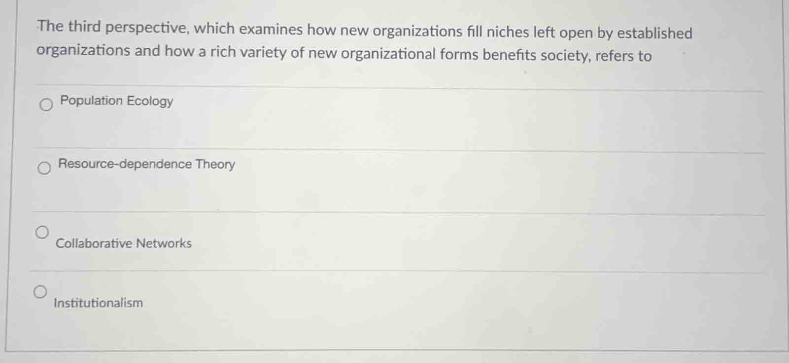 the third perspective, which examines how new organizations fill niches…