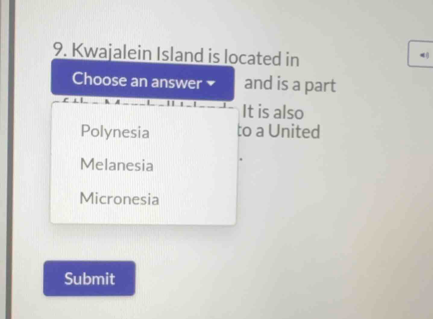 9. kwajalein island is located in choose an answer and is a part of hid…