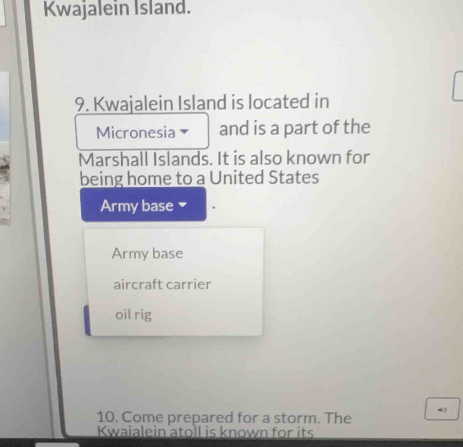 9. kwajalein island is located in micronesia and is a part of the marsh…