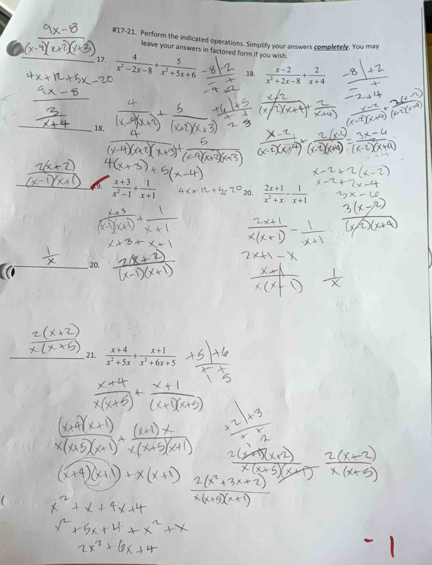 #17-21. perform the indicated operations. simplify your answers complet…