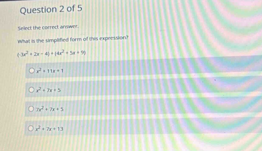 question 2 of 5 select the correct answer. what is the simplified form …