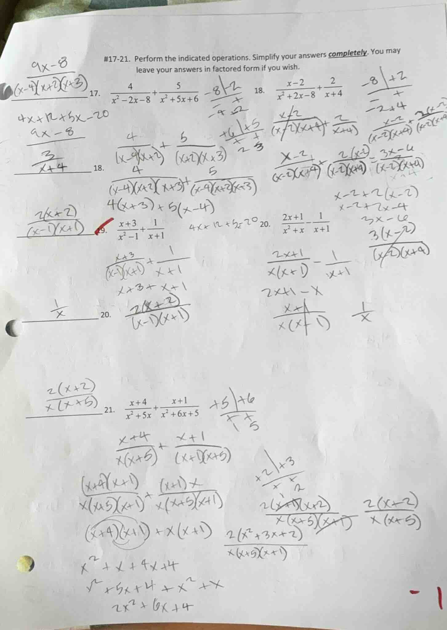 #17-21. perform the indicated operations. simplify your answers complet…