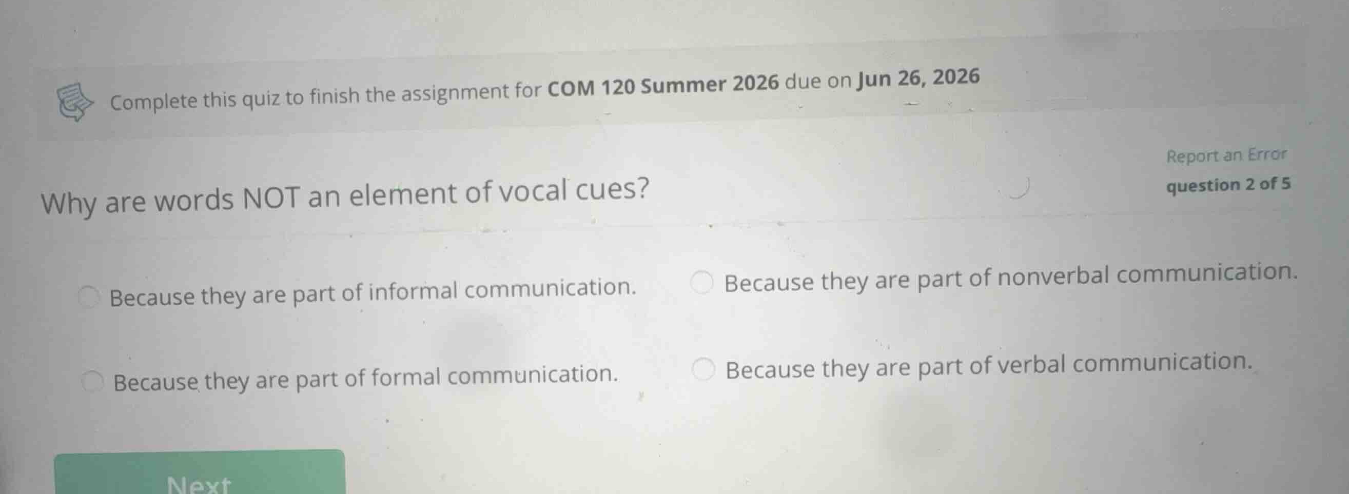 why are words not an element of vocal cues? because they are part of in…