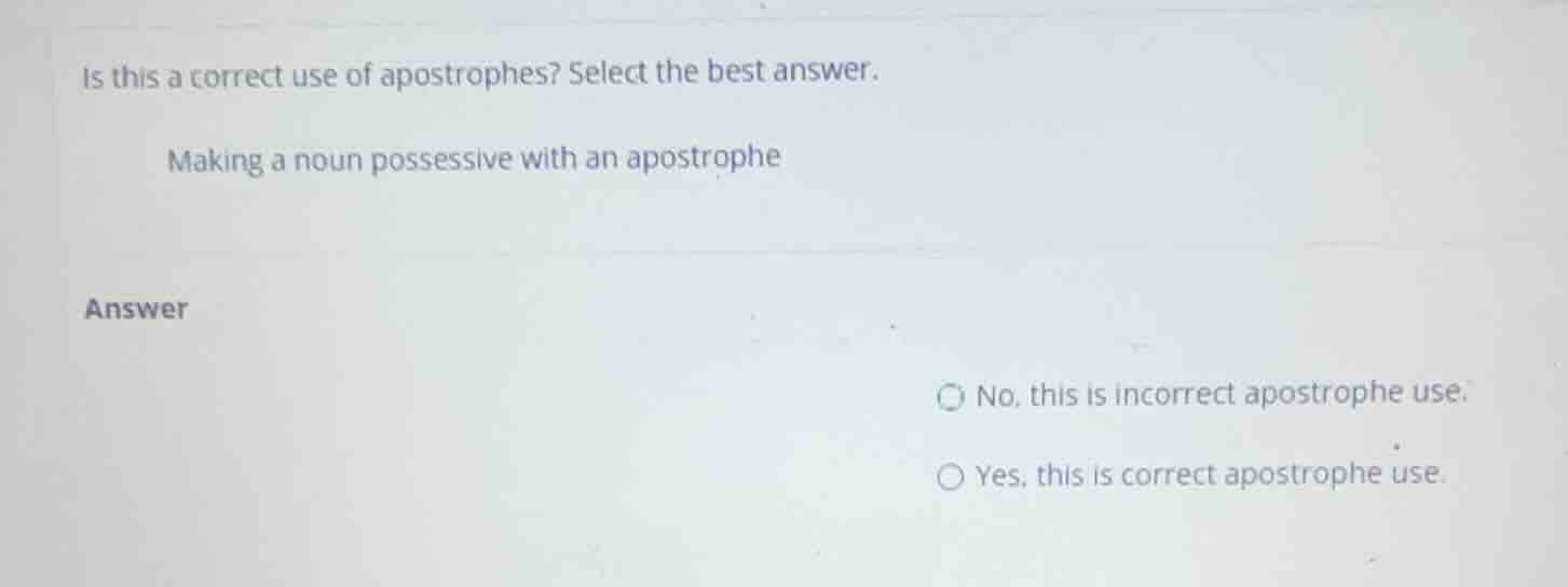is this a correct use of apostrophes? select the best answer. making a …