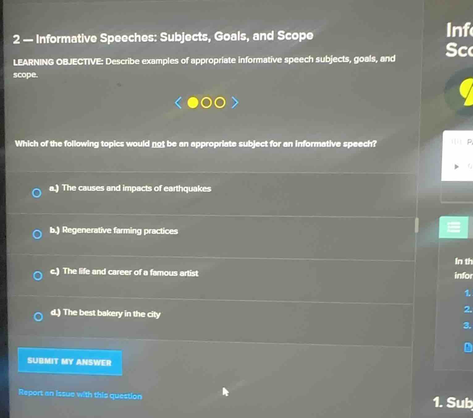 2 - informative speeches: subjects, goals, and scope learning objective…