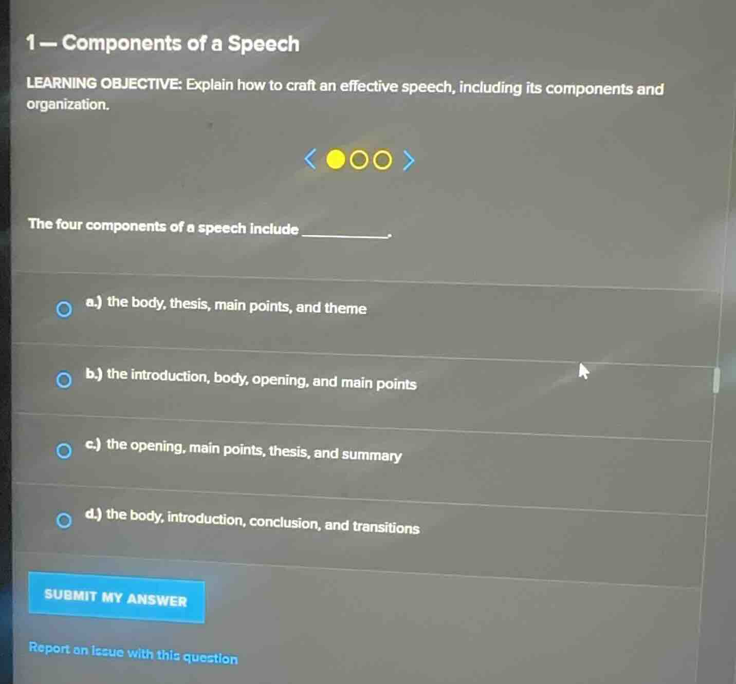1 - components of a speech learning objective: explain how to craft an …