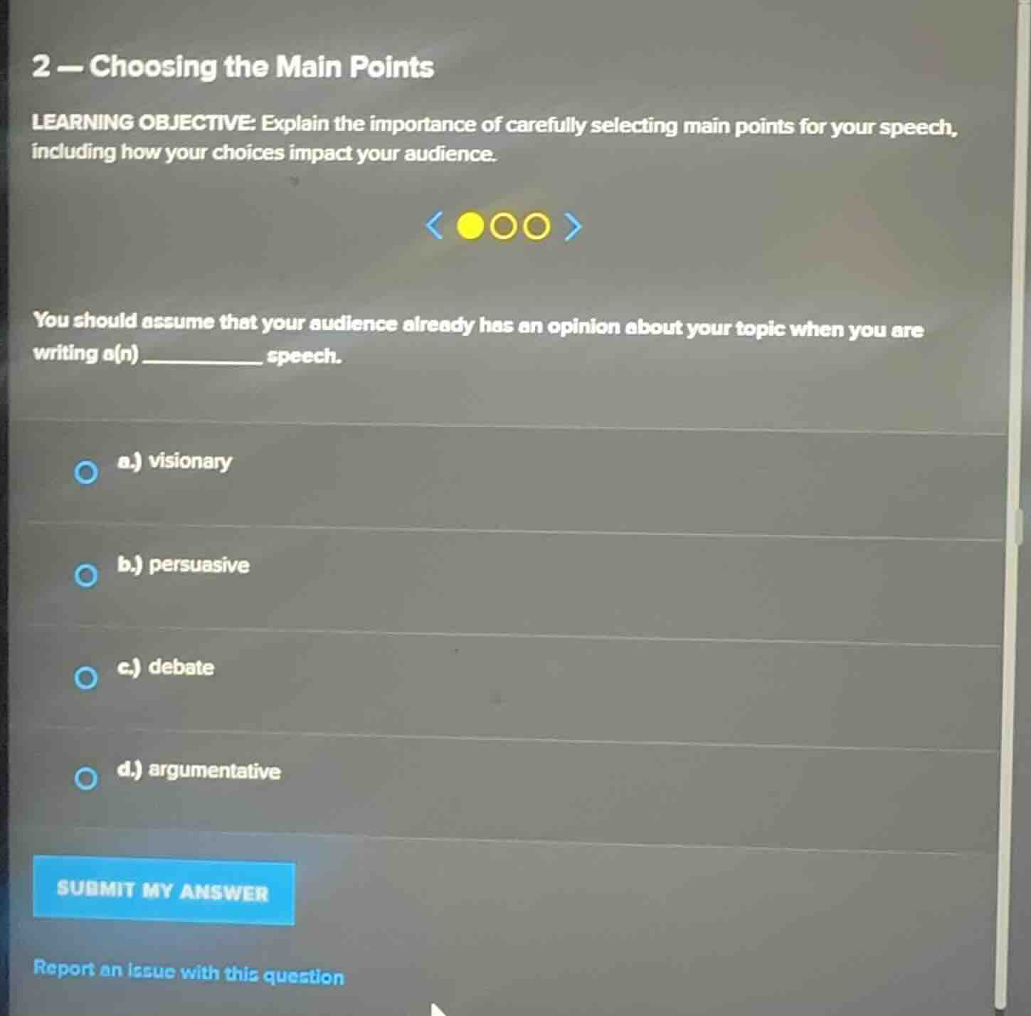 2 - choosing the main points learning objective: explain the importance…