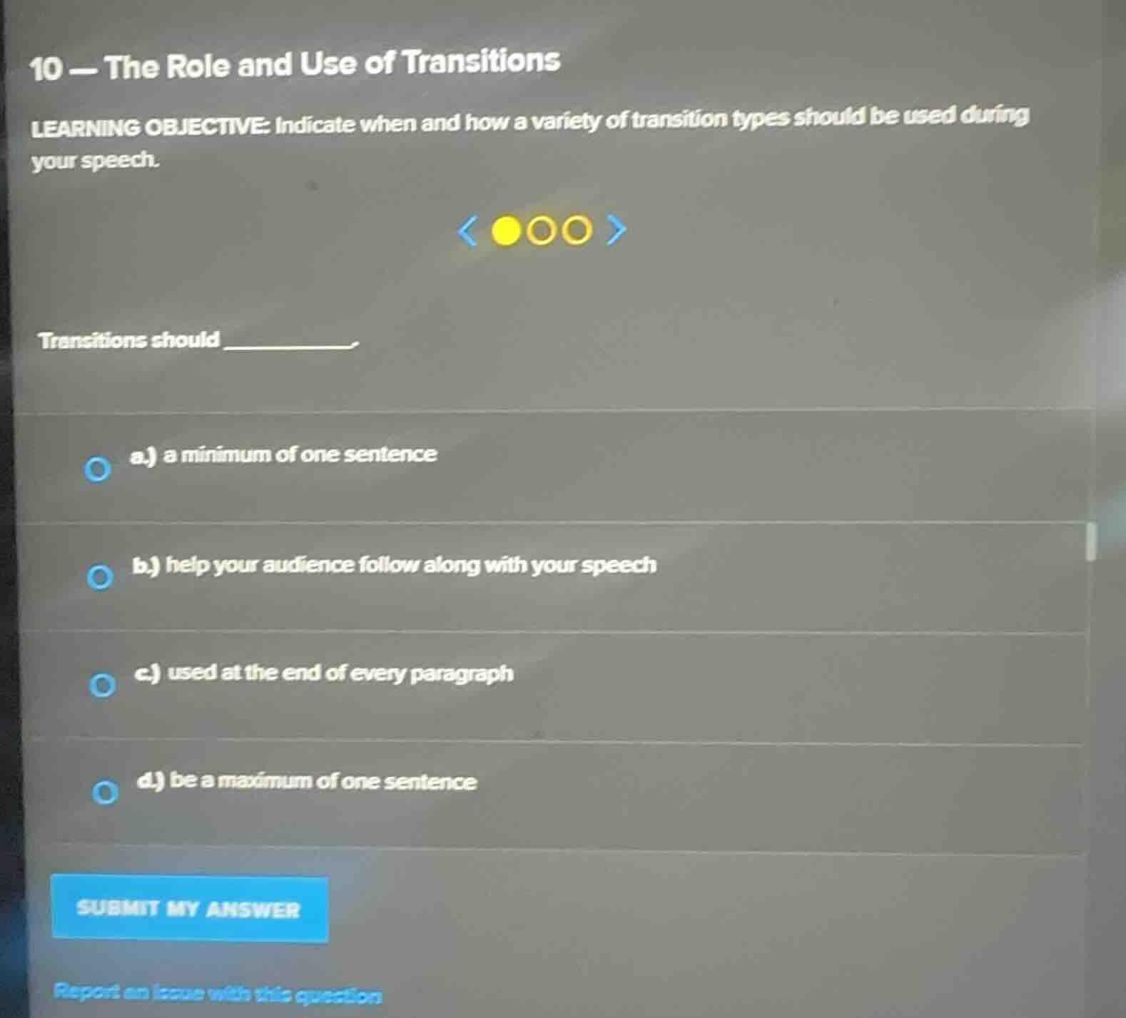 10 - the role and use of transitions learning objective: indicate when …