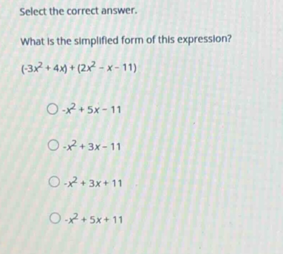 select the correct answer. what is the simplified form of this expressi…