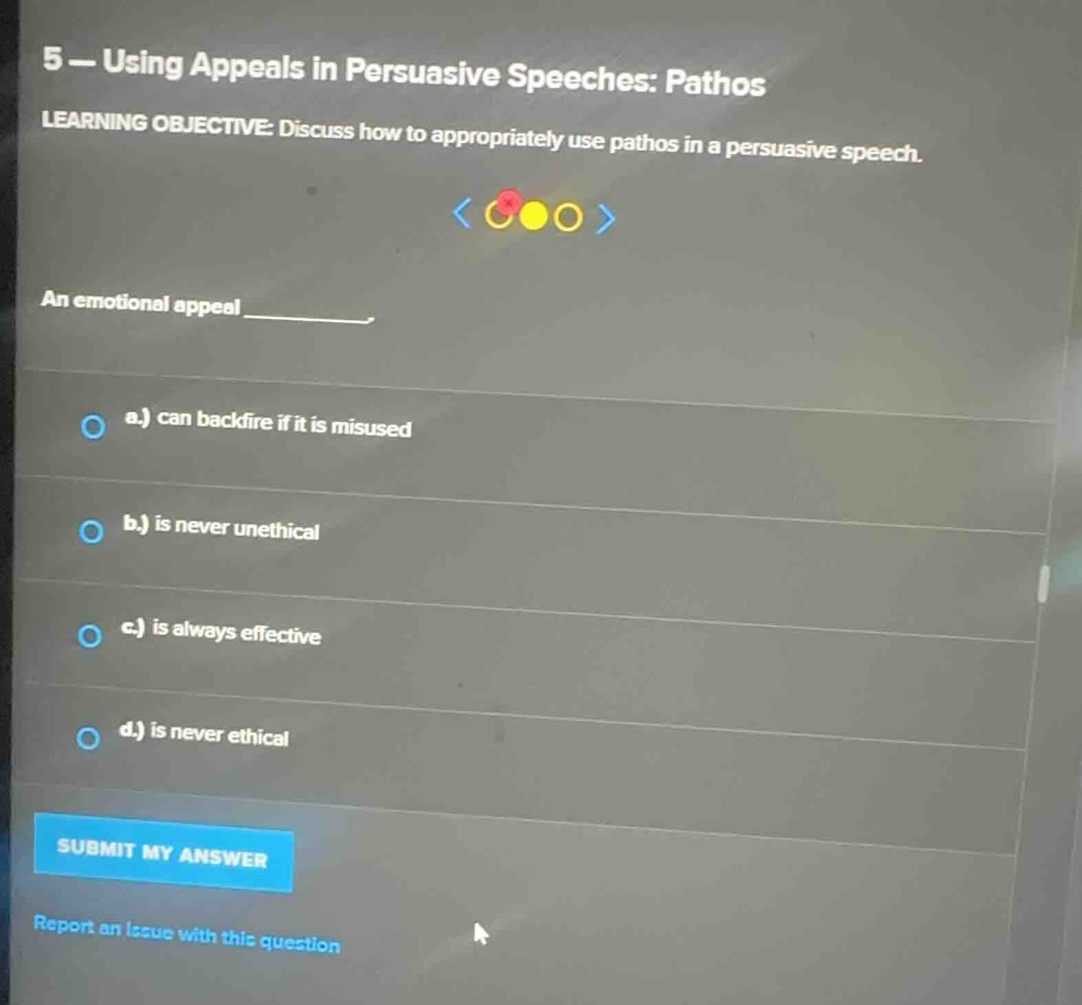 5 - using appeals in persuasive speeches: pathos learning objective: di…