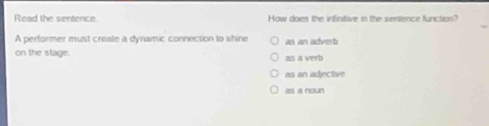read the sentence. a performer must create a dynamic connection to shin…