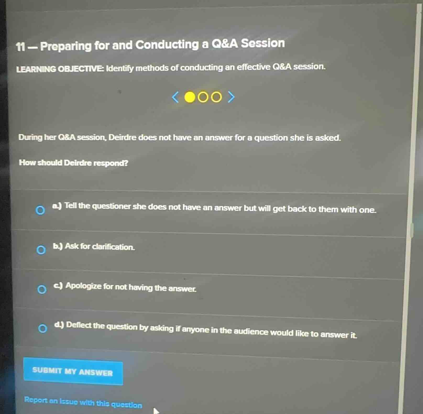 11 - preparing for and conducting a q&a session learning objective: ide…