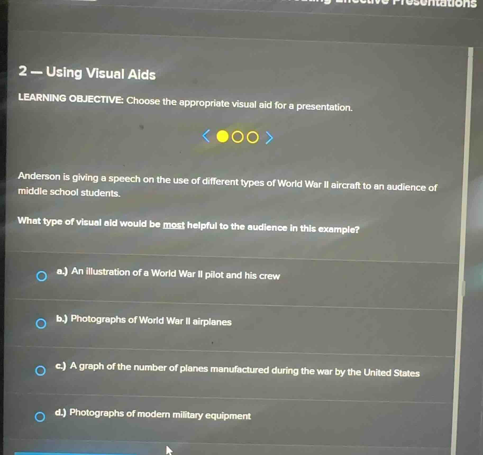 2 - using visual aids learning objective: choose the appropriate visual…