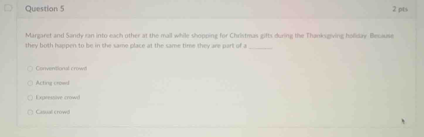 question 5 margaret and sandy ran into each other at the mall while sho…