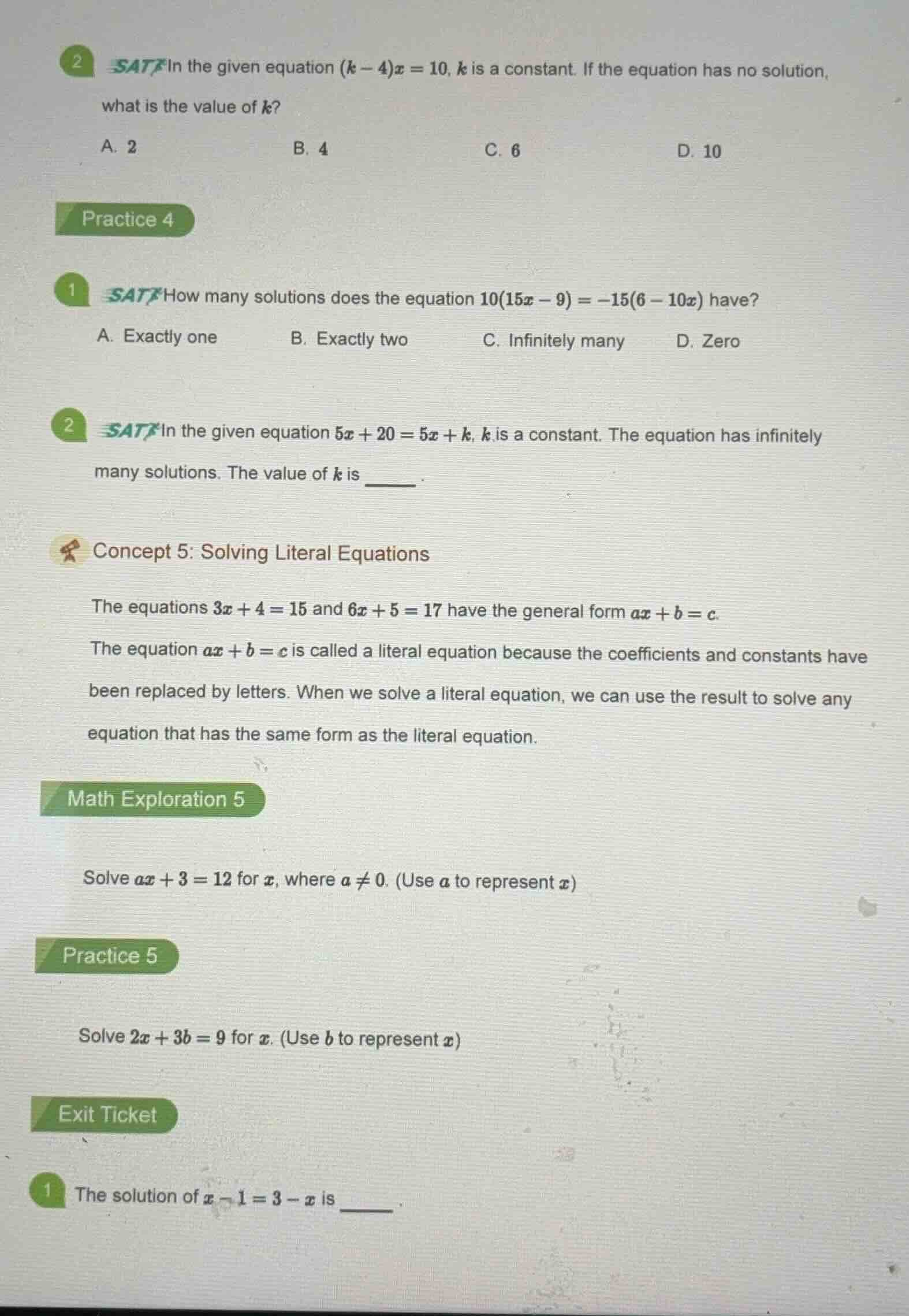 2. in the given equation \\((k - 4)x = 10\\), \\(k\\) is a constant. if…