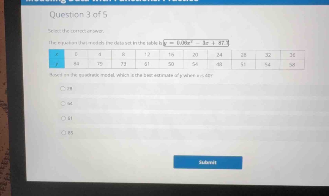 question 3 of 5 select the correct answer. the equation that models the…